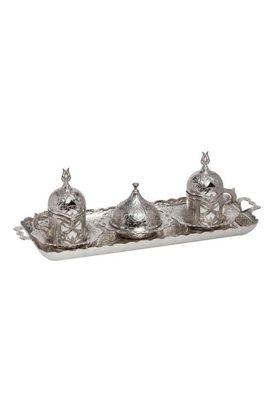 BAZAAR 4 Ottoman Şehzade Turkish Coffee Set for 2 People - Silver Color Crst172