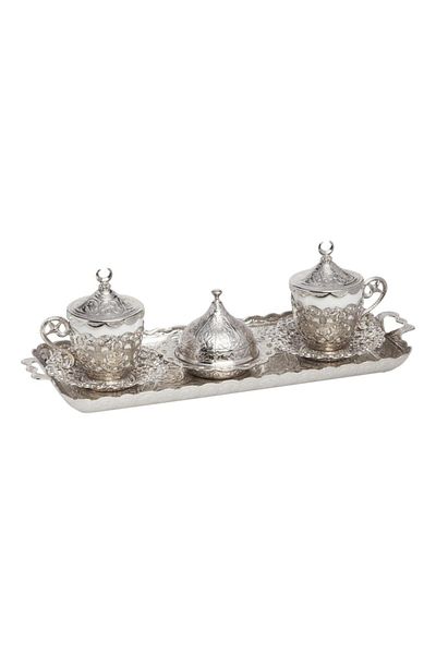 BAZAAR 4 Ottoman Hürrem Nescafe Cup Set for 2 Persons Silver Color Crst270