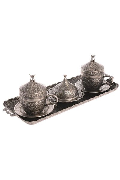 BAZAAR 4 Ottoman Şehzade Nescafe Cup Set for 2 Persons Pewter Crst260
