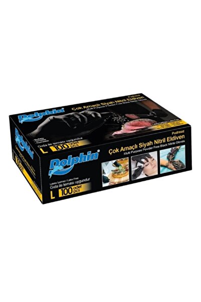 Dolphin Çok Amaçlı Siyah Nitril Eldiven L 100'lü Pudrasız Gıda Ile Teması Uygun