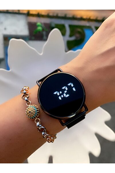 ÇENÇEN Unisex Siyah Çelik Dijital Dokunmatik Ekran Kol Saati