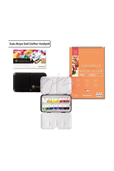 Mungyo Professional Sulu Boya Seti 12li Yarım Tablet  Defter Hediyeli