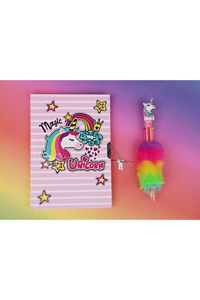 Pippa Αναμνηστικό σημειωματάριο Unicorn με κλειδαριά και σετ βελούδινων στυλό 6 χρωμάτων Magic