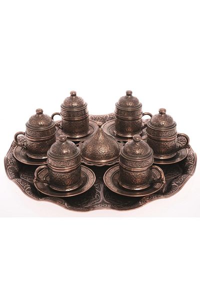 BAZAAR 4 Nostalgic Ottoman Motif Turkish Coffee Cup Set for 6 People Antique Copper Crst104
