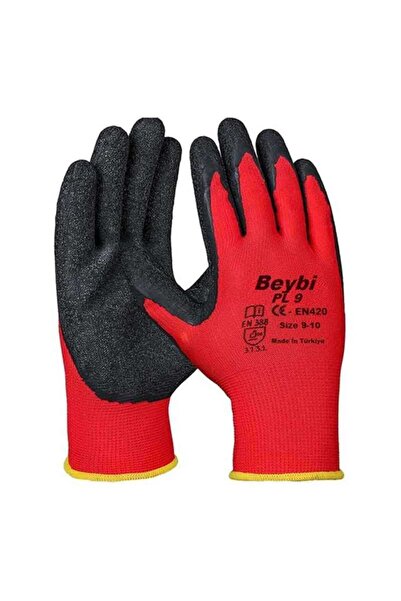 Beybi Nitril Poly Pl9 9 Beden Kırmızı Siyah Iş Eldiveni 12li Paket Camcı Eldi...