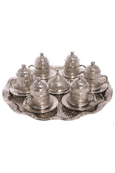 BAZAAR 4 Nostalgic Ottoman Motif Turkish Coffee Cup Set for 6 People White Crst104