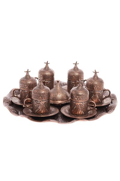 BAZAAR 4 Whirling Dervish Motif Turkish Coffee Set for 6 People - Antique Copper Crst106