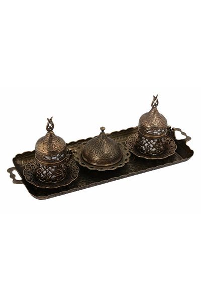 BAZAAR 4 Ottoman Tulip Motif Turkish Coffee Set for 2 People - Antique Yellow Crst168