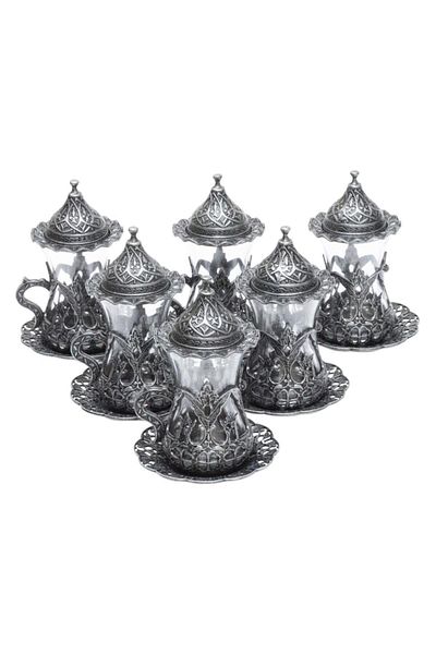 BAZAAR 4 Ottoman Motif Mihriban Tea Presentation Set - Pewter Crst762