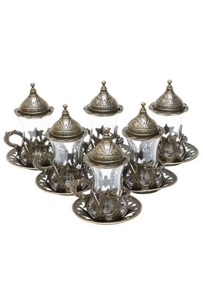BAZAAR 4 طقم عرض شاي كوسيم بزخارف عثمانية - أصفر عتيق Crst760