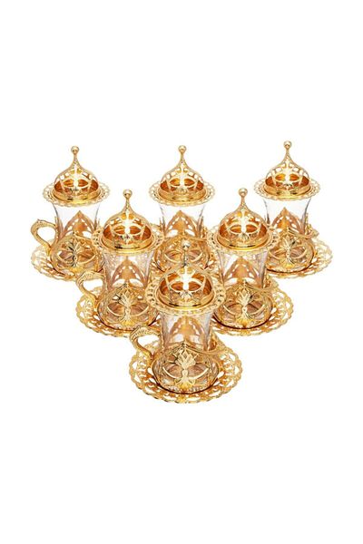 BAZAAR 4 Hürrem Tea Presentation Set with Ottoman Motif - Yellow Crst766