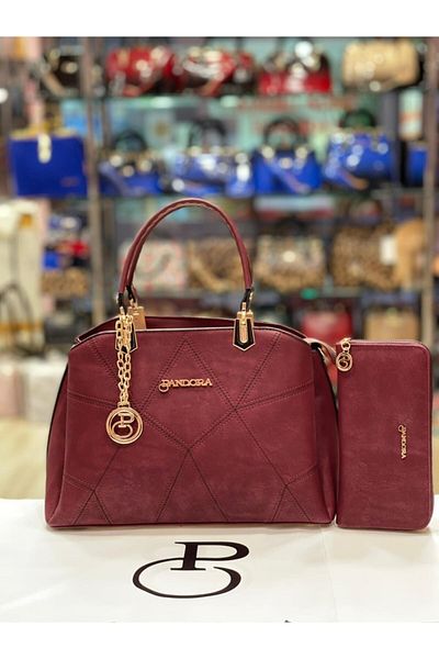 Pandora Bags Set de geanți și portofel din piele nubuc roșu Claret