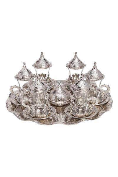 BAZAAR 4 طقم عرض شاي كوسيم بزخارف عثمانية - أبيض Crst700