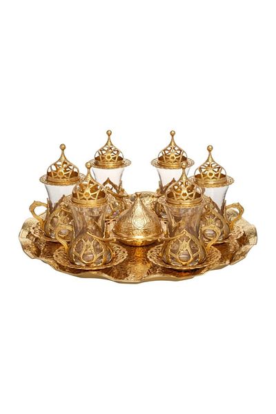 BAZAAR 4 طقم عرض شاي الأمير بزخارف عثمانية - أصفر Crst740