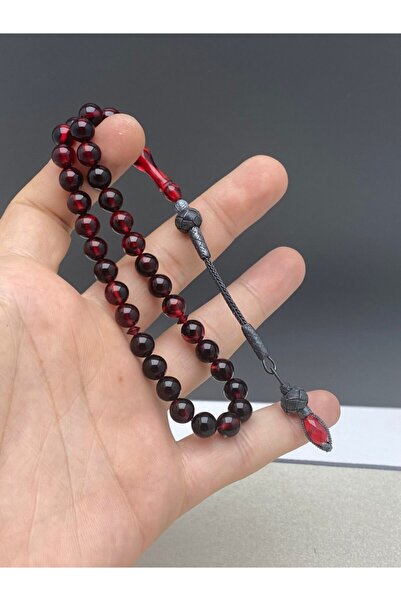 tesbihay Küre Kesim Ateş Kehribarı Gümüş El Örme Kazaz