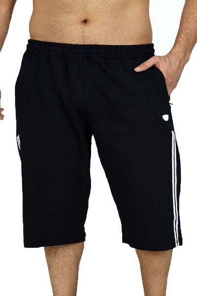 Marco Ferry Men's Navy Blue Side Stripes Elastic Waist Pocket Cotton Large Size Capri Edy0030