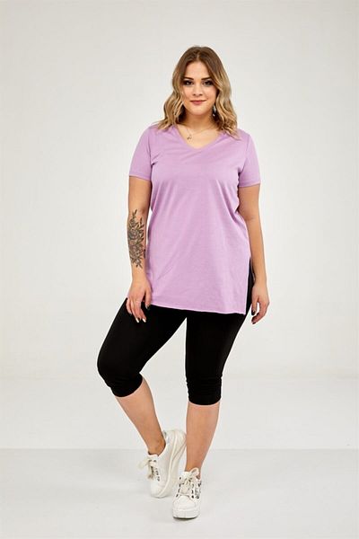 Seamoda Tricou de bază liliac cu decolteu în V pentru femei