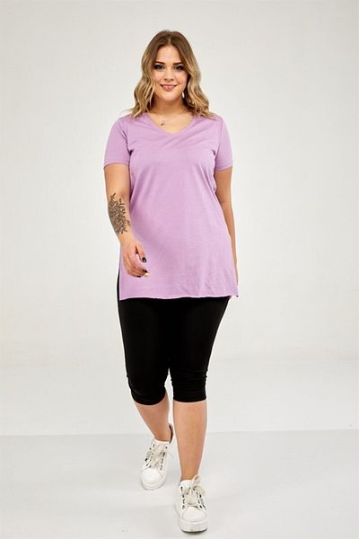 Seamoda Tricou de bază liliac cu decolteu în V pentru femei