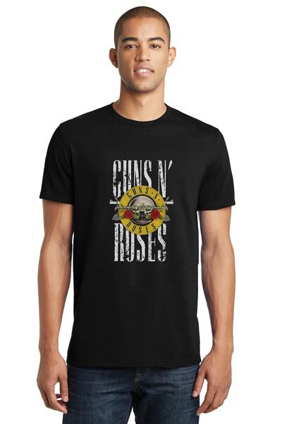 QIVI Guns N Roses Metal Rock Music Printed Black Men's Knitted Tshirt