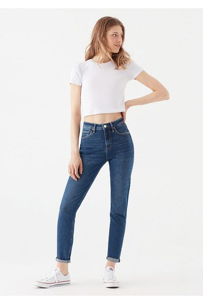 Mavi Pantaloni de damă Cindy cu detalii Evil Eye, Jean închis 100277-33557