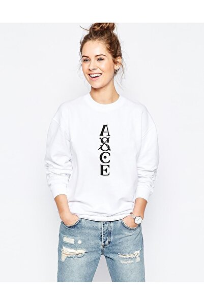 QIVI سويت شيرت نسائي من قطعة واحدة مطبوع باللون الأبيض بأكمام طويلة