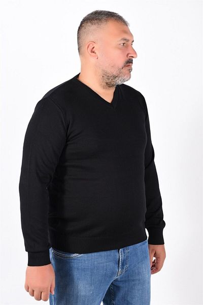 Trist Star Men's Black Large Size V-Neck 100% Cotton Sweater Trist-2102