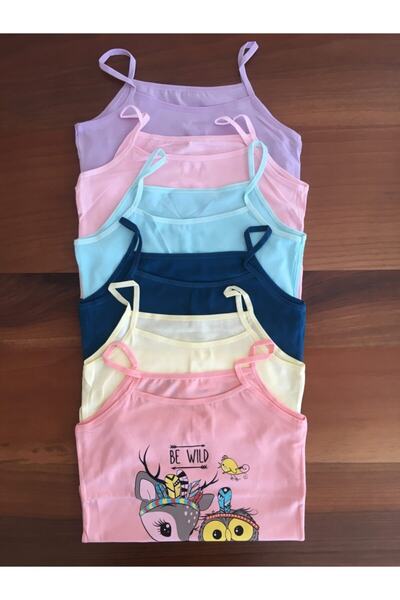 LEYNA BUTİK Girl's Printed Rope Strap Undershirt 6 Pack