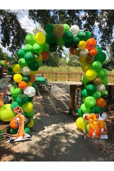 MERİ PARTİ Pastel Colors and Safari Printed Balloons Safari Concept Balloon and Balloon Chain 100 Pieces