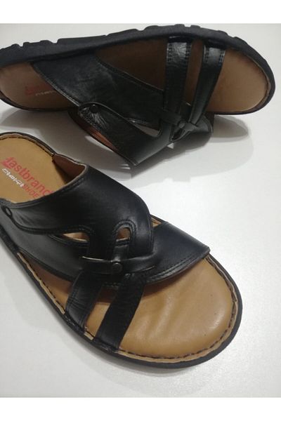 Fastbrandshoes Ανδρικές μαύρες παντόφλες από γνήσιο δέρμα