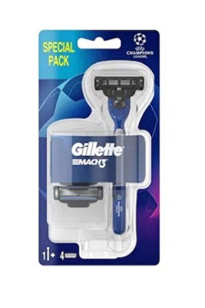 Gillette Mach 3 Tıraş Makinesi + 4 Yedek Tıraş Bıçağı Champions League Edition