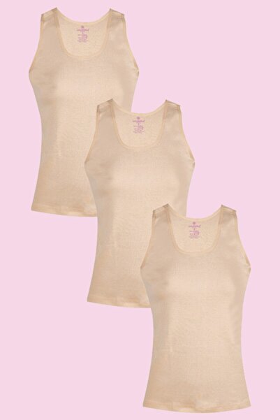 Ceylanoğlu Women's Skin 3-Piece Ribbed Satin Wide Strap Undershirt