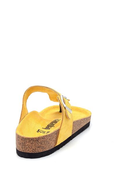 Bequemere Women's Yellow Cork Sole Suede 104qc Model Orthopedic Slippers