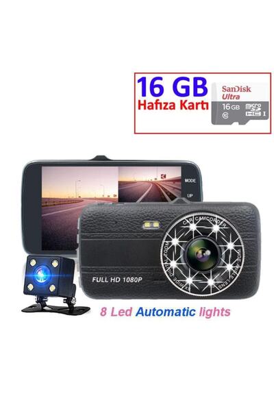 Novatek Full Hd 1080p Türkçegece Görüşlü Araç Kamerası Nt88d+16 Gb Hafıza Kartı