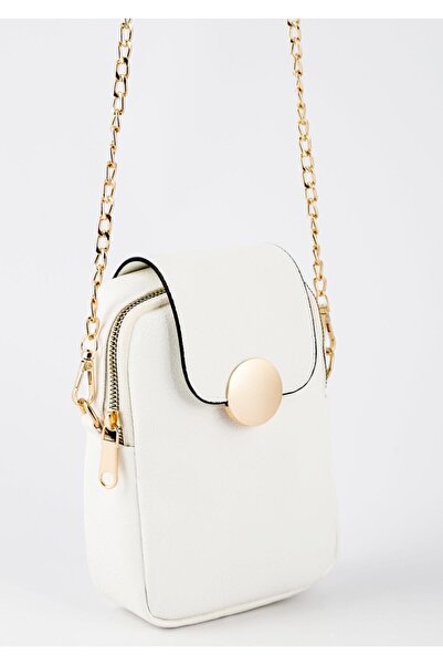 MIZZY&KOOL حقيبة كتف نسائية باللون الأبيض مع حجرة للهاتف وتفاصيل ذهبية