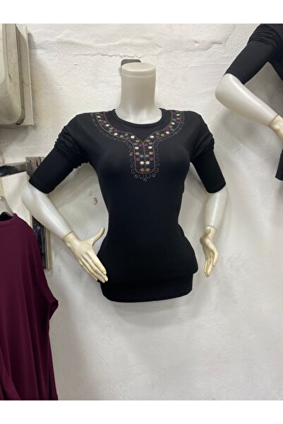 Nacar Anne Yaka Süslemeli Penye Bluz