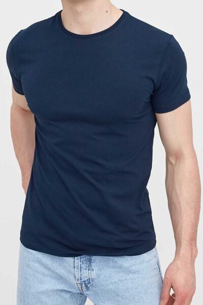 Gizavogue Erkek Lacivert Bisiklet Yaka Basic T-shirt