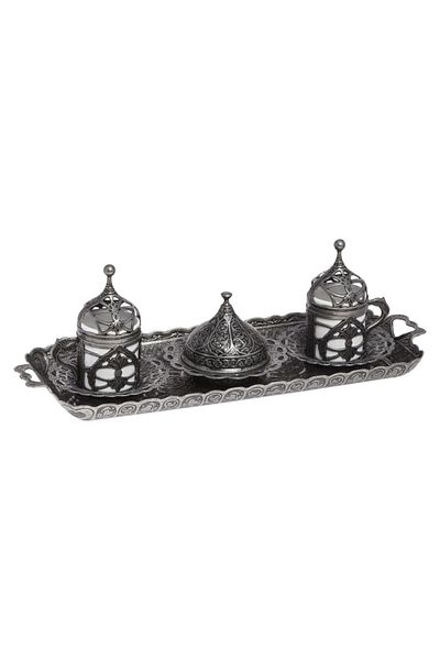 BAZAAR 4 Ottoman Hürrem Sultan Turkish Coffee Set for 2 People - Pewter White Crst174