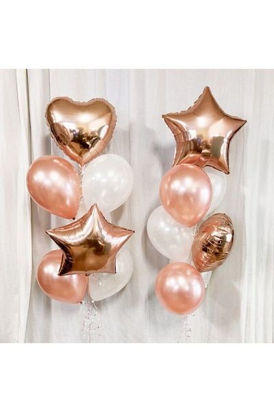 MERİ PARTİ Rose Gold Concept Star Heart Foil Balloon And Metallic Balloon Set Birthday Rosegold Balloon Set