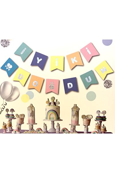Huzur Party Store Makaron Renkler Üstüne Hologramlı Iyiki Doğdun Yazılı Doğum...