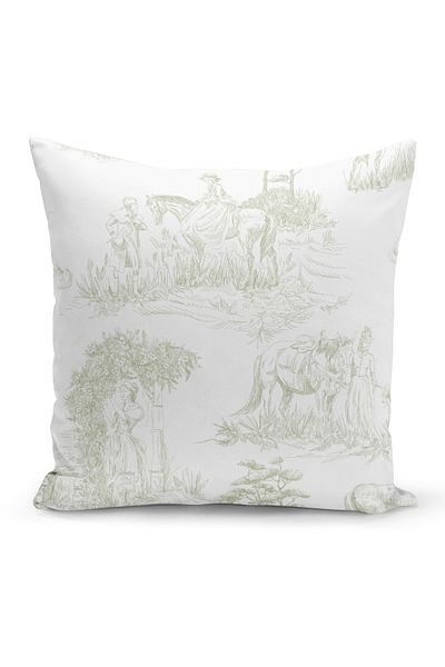 Filamente Double Sided Throw Pillow Cover Toile De Jouy Style