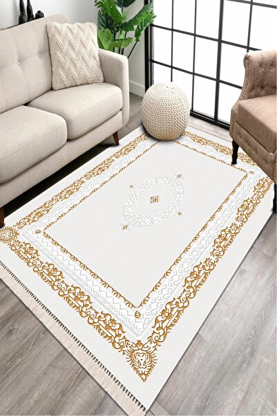 Modern home Klasik Modern Gold Detaylı Halı Yolluk Kolay Temizlenebilen Deri ...