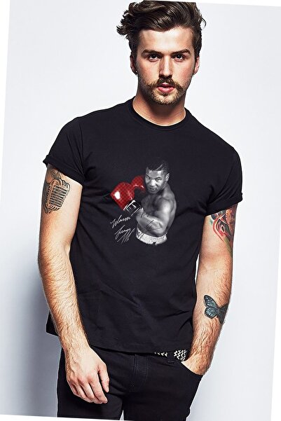QIVI Mike Tyson Signature Boxing Printed Black Tricou Tricotat Tricou Tricou ...