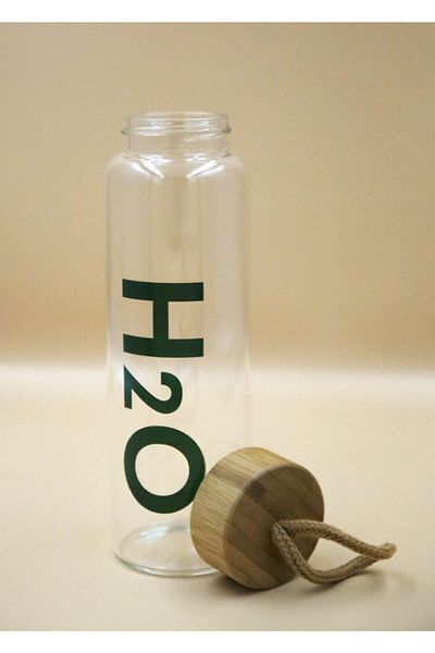 Tohana H2o Borosilicate Glass Flask Bamboo Vacuum Lid Water Bottle Drinker 800ml