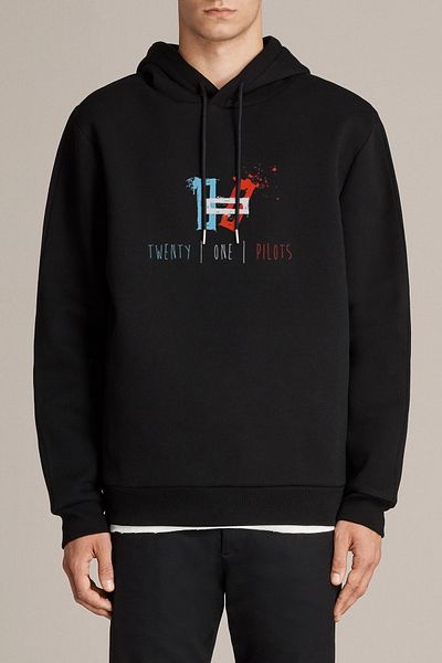 QIVI Twenty One Pilots Printed Black Men's Knitted Hooded Sweatshirt Long Sleeve