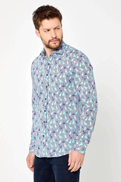 RAVANELLI Μακρυμάνικο πουκάμισο 100% βαμβακερό με στάμπα με λεπτή εφαρμογή