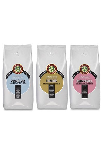 Kahve Dünyası Flavored Filter Coffee Bean Trial Pack - Vanilla, Hazelnut, Caramel Ground (1 Kg)