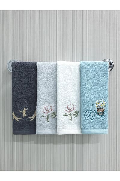 Tanem Home Set de 4 prosoape din bumbac 100% brodate 30x50 Cm
