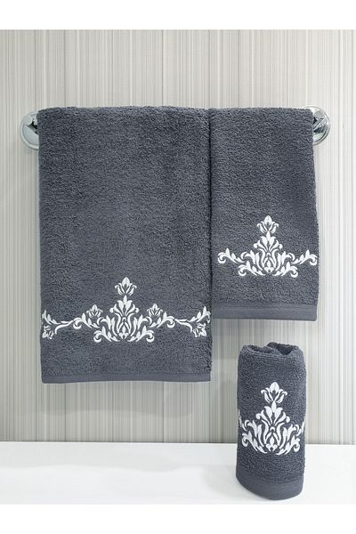 Tanem Home Authentic Pattern Embroidered 3 Piece Towel Set 30x50 / 40x60 / 50x90 Cm