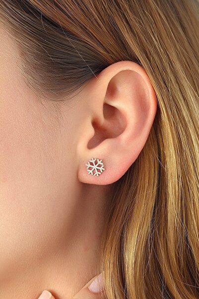 MySilvers Gümüş Minimal Kar Tanesi Küpe