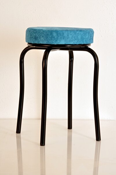 yılmaz masacılık 6 Adet Mavi Silinebilir Kumaş Siyah Profil Tabure Metal Tabure Mutfak Taburesi Kalın Tabure